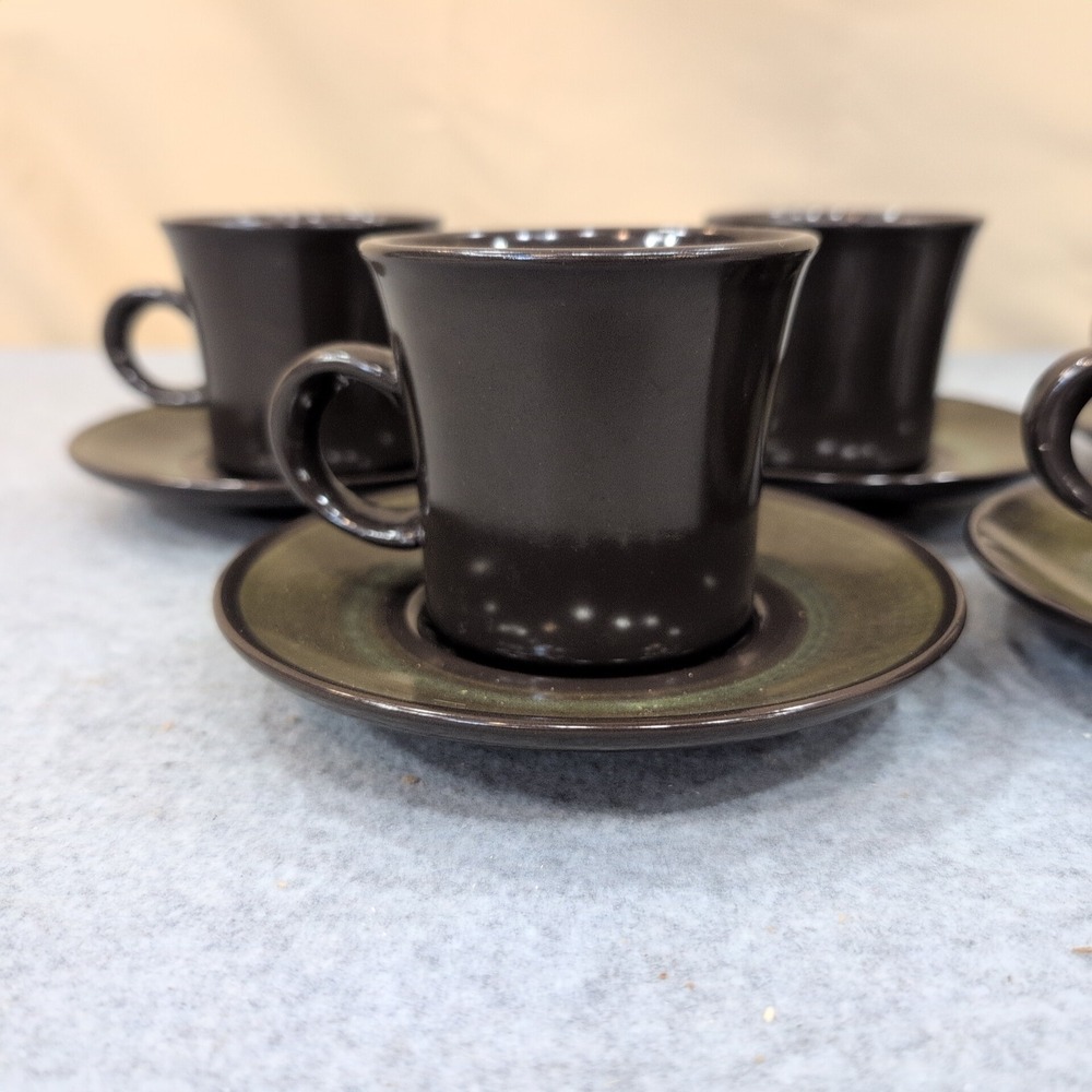 Franciscan Madeira Dark Brown Olive Green Coffee Cup and Saucer Set of 5 - Picture 2 of 10